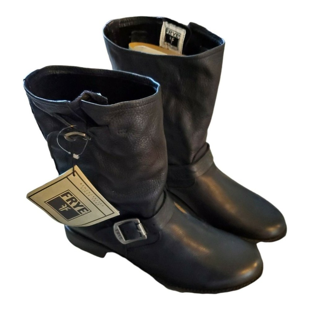 Frye Black Leather Combat Motorcycle Boots